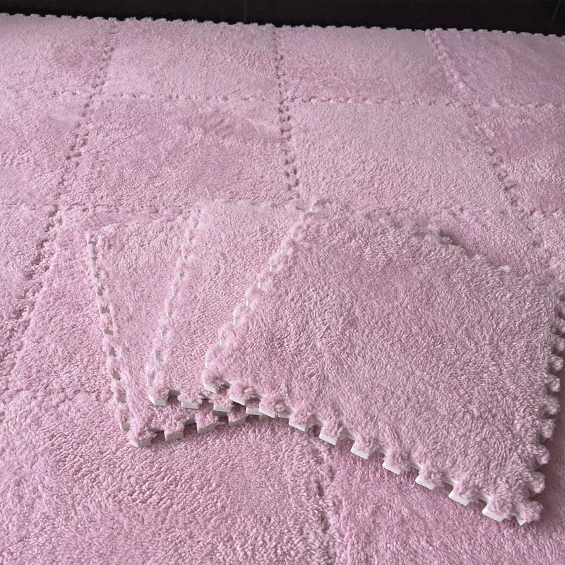 HUIDUO 16 Pcs Kids Foam Interlocking Carpet Tiles with Border, Thick Carpet Squares Plush Floor Playmats Baby Crawling Rug - 49" x 49" (Pink, 16 Tiles) - Image 5